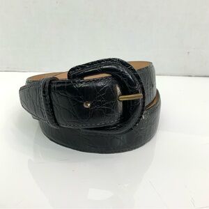 Harken Women's Sz Medium Black Leather Croc Embossed Belt Made in USA